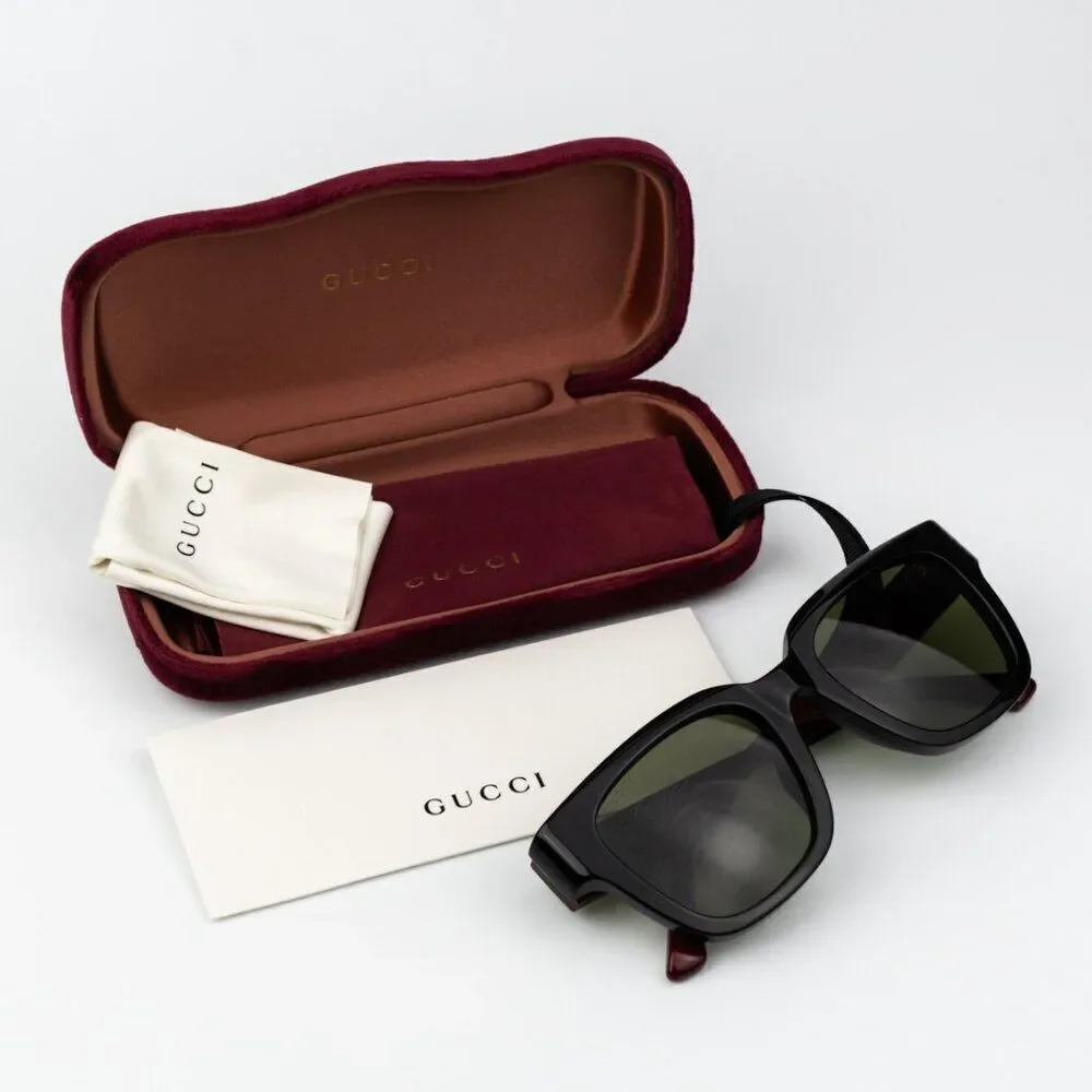 SALE! NEW Gucci GG1670SK 005 Black Red Green Square Unisex Sunglasses